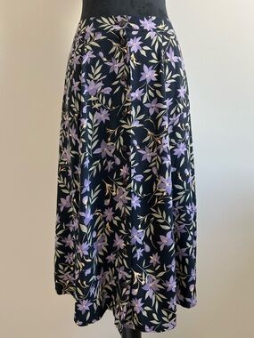 Sag Harbor Black Vintage Midi Skirt with Lavender Floral Print whimsigoth